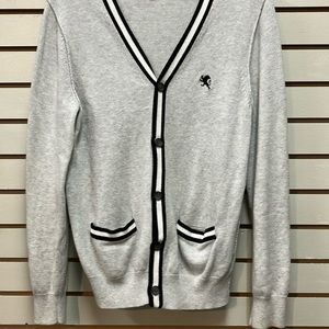 Express Men's Button Up Cardigan Sweater Gray Front Pockets Lion Logo Size S